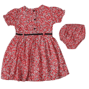 Baby Girl Red Floral Dress and Nappy Cover