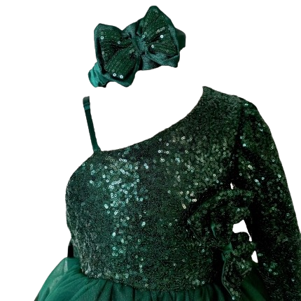 Girls Dark Green Formal Dress Close Up