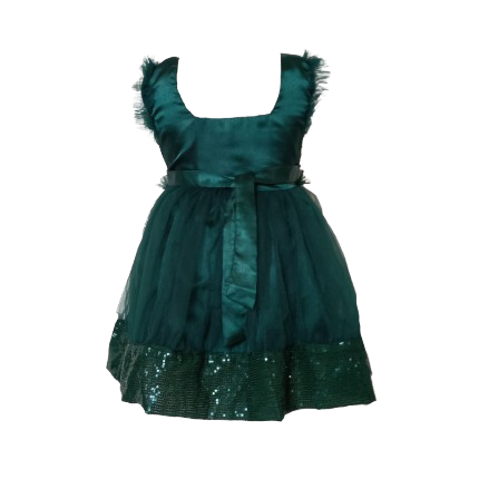 Girls Dark Green Sequin Dress Back