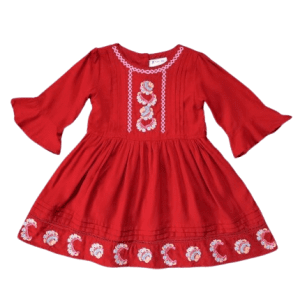 Girls Deep Red Embroidered Dress